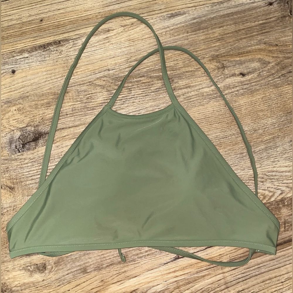 Aerie High Neck Bikini Top Olive green Medium